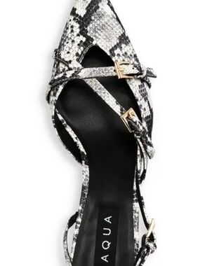 AQUA Black & White Snake-Print Pointed Toe Flat